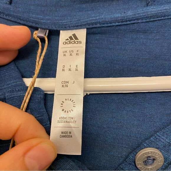 Adidas Woman’s Essentials Slub 1/4 Button blue lightweight Hoodie -XL NWT - Picture 5 of 11